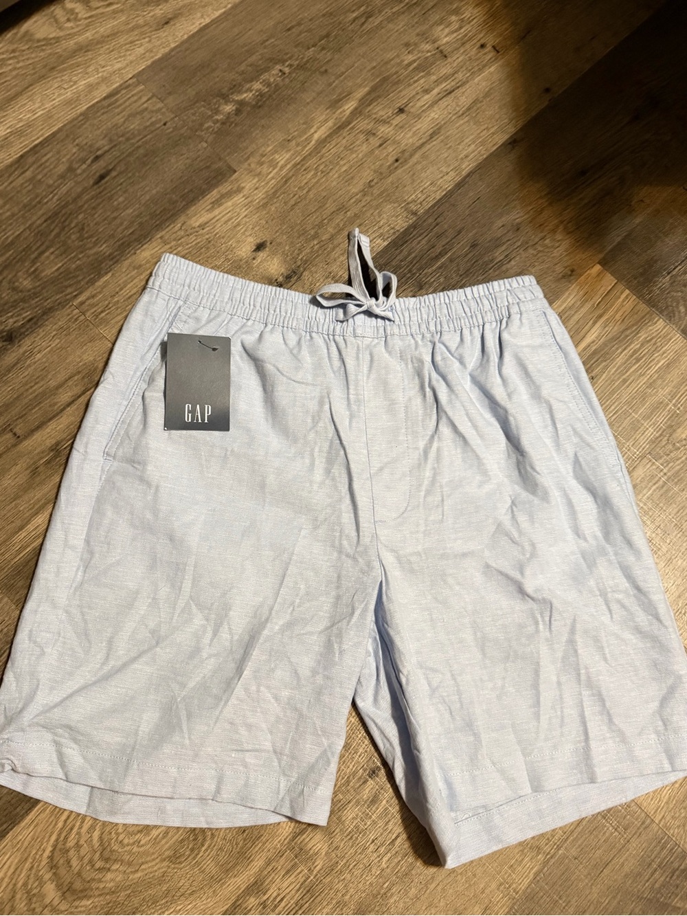 NWT GAP Men's Pull On Linen Shorts Light Blue Elastic Waist Size S